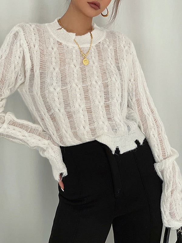 Semi-Sheer Snowflake Crochet Knit Shirt
