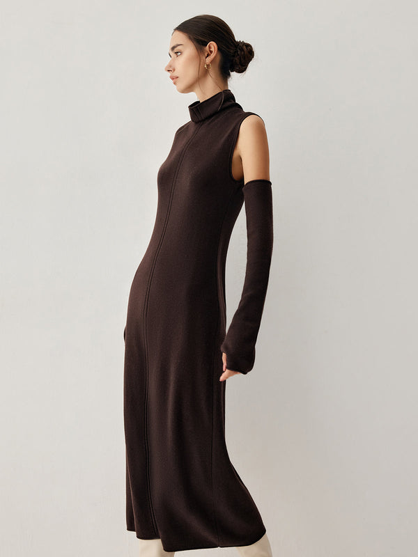 Mock Neck Long Sweater Dress With Gloves