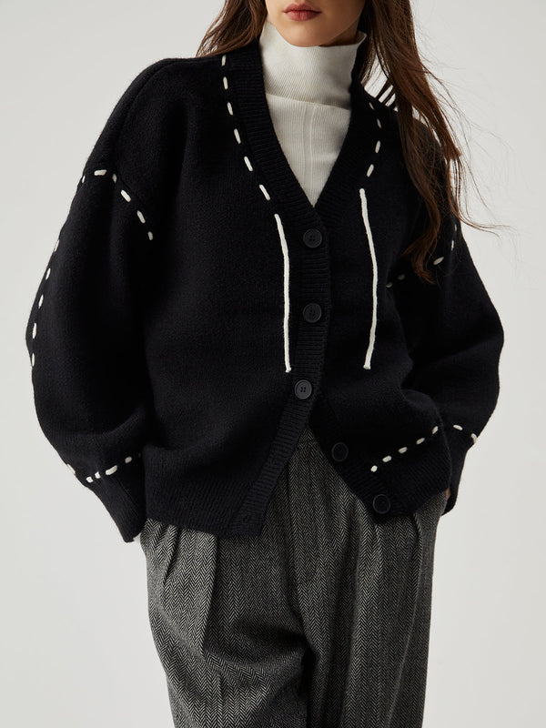 Knit Contrast Trim Button Down Cardigan