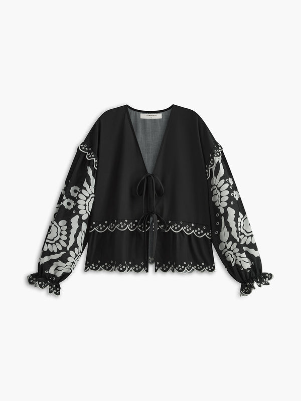 Ruffle Print Knotted Blouse