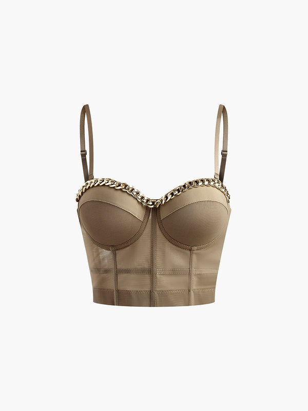 Semi-Sheer Mesh Corset With Metal Chain