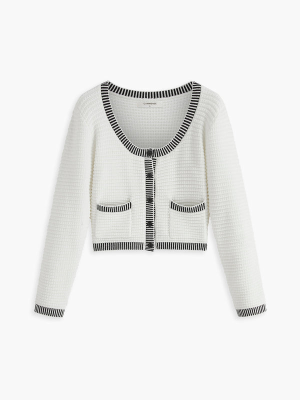 Contrast Trim Button Cardigan