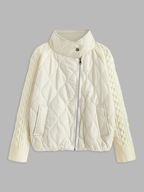 Button-Clasp Neck Panel Knit Outerwear
