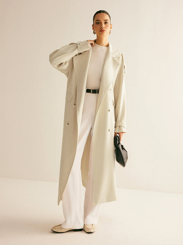 Oversized Lapel Pockets Belted Trench Coat