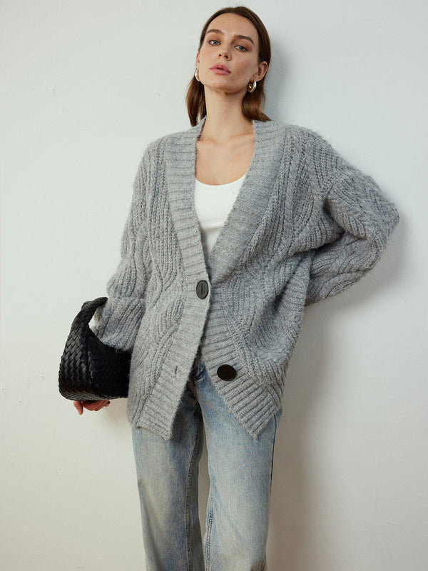 Cable-Knit Button Cardigan