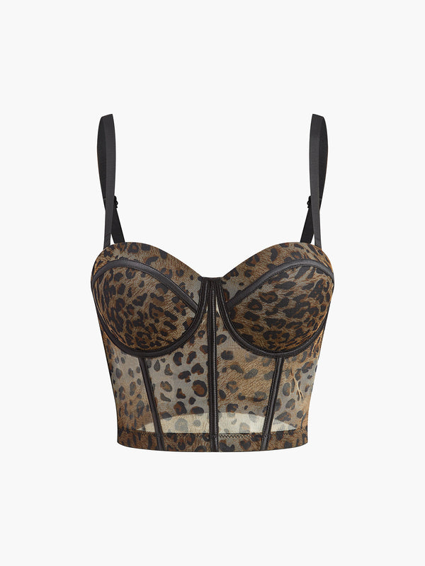 Semi-Sheer Leopard Printed Corset