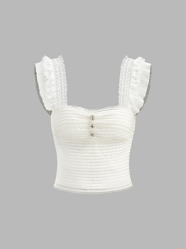 Ruffled Strap Buttoned Smocked Top