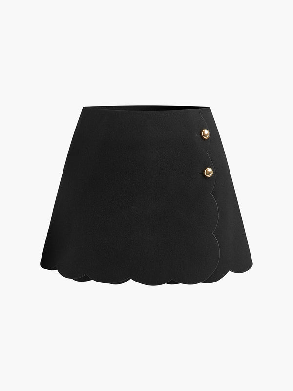 Scalloped Hem Side Button Skort