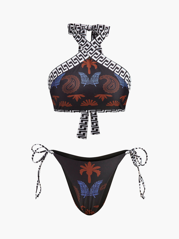 Boho Print Tie-Back Halter Bikini