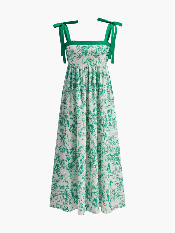 Contrast Binding Tie-Strap Floral Dress