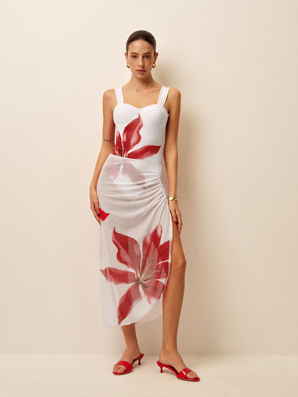 Corset-Style One-Piece With Draped Cover-Up