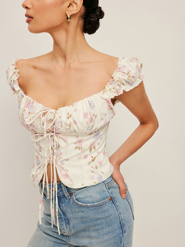 Ruffle Sleeve Tie-Front Bustier Top