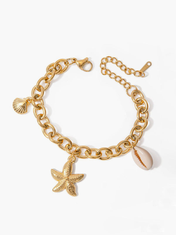 Gold Chain Seashell Charm Bracelet