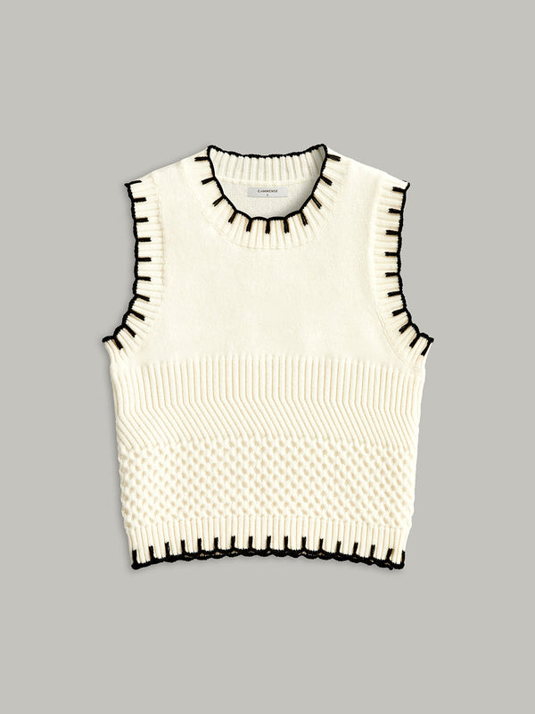 Contrast Trim Sleeveless Ribbed Sweater Vest