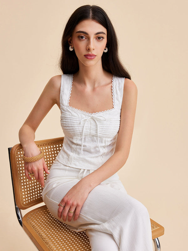 Pleated Cotton Zipper Tank Top