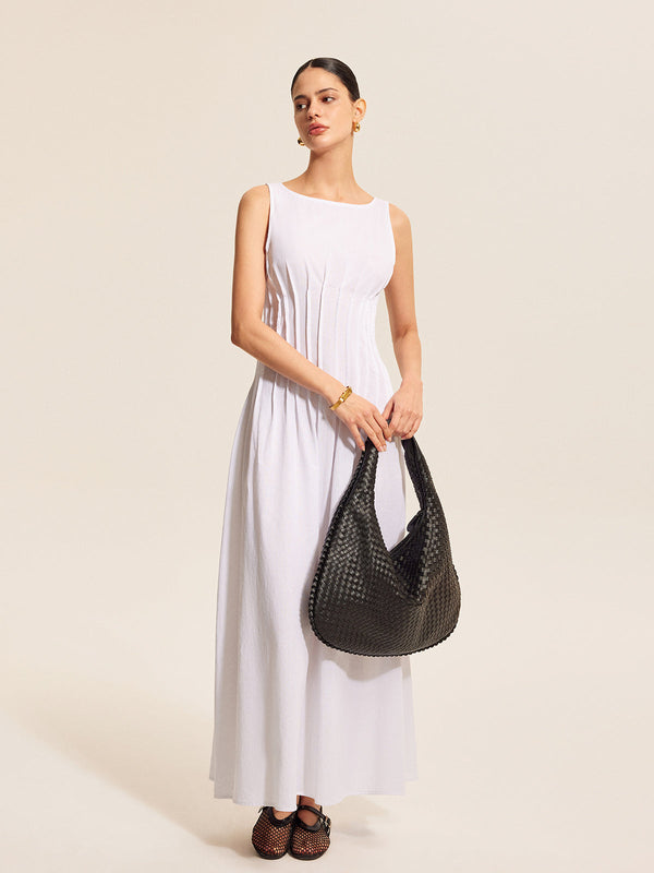 Cotton & Linen Pleated Sleeveless Dress