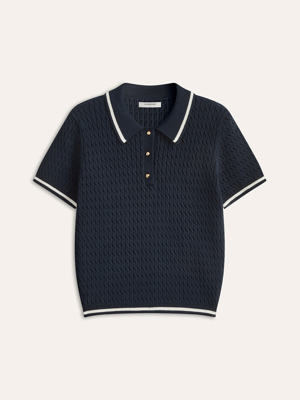Ribbed Knit Polo Shirt