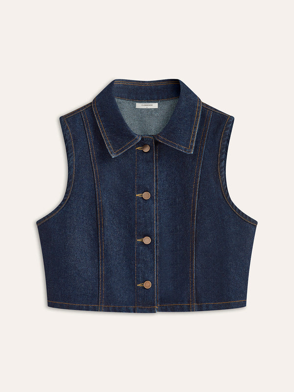Denim Button-Up Sleeveless Vest
