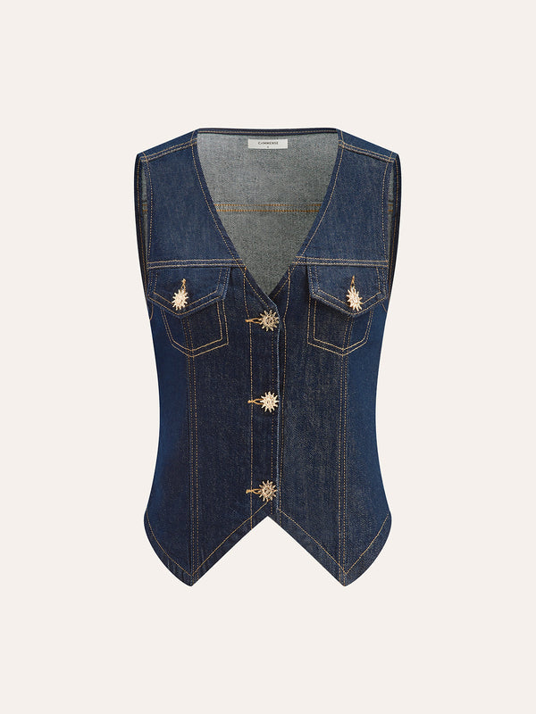 Metal Detail Denim Vest