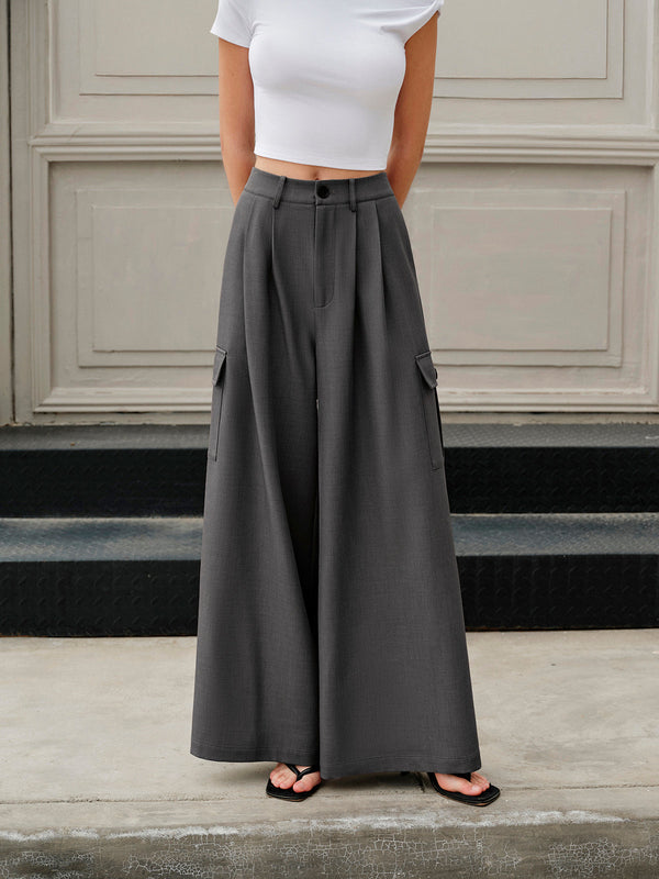 Mid-Waist Pockets Wide-Leg Pants