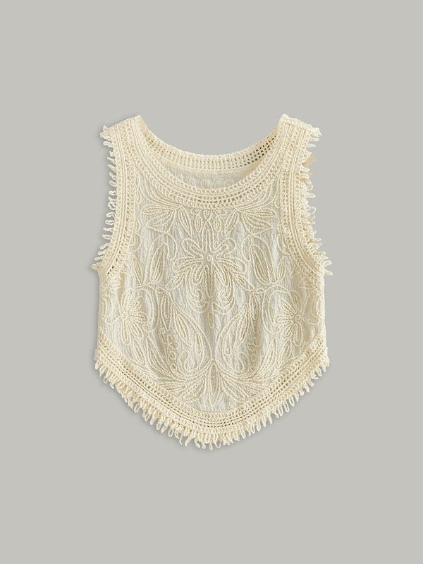 Semi-Sheer Crochet Lace Floral Detail Tank Top