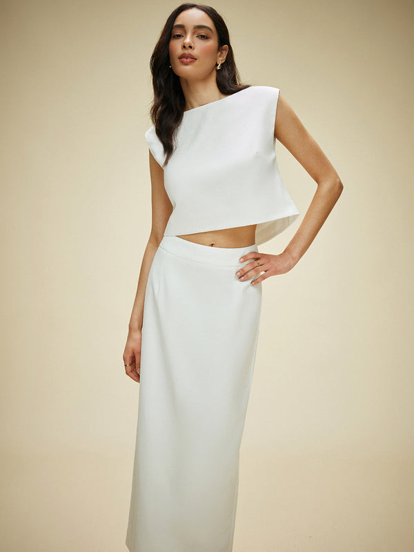 Cotton & Linen Split-Back Skirt Set
