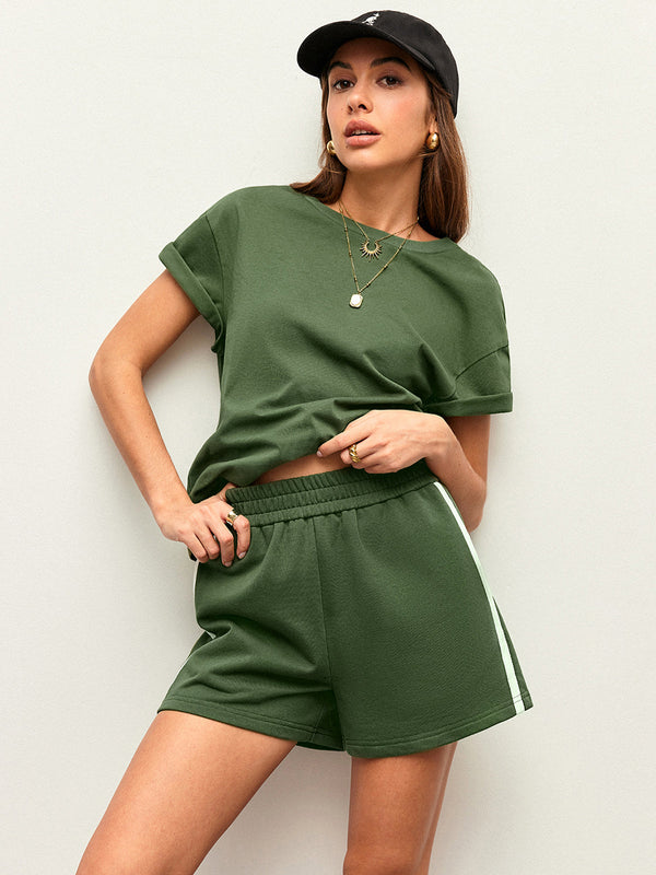 Cotton Stripe Side Detail Shorts Set