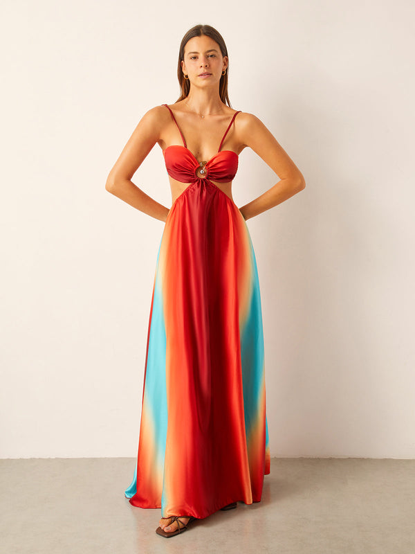 Satin Cut-Out Waist Gradient Dress