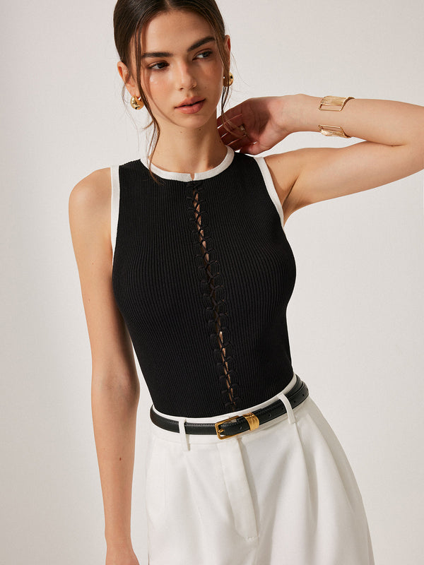 Color Block Knit Lace-Up Vest