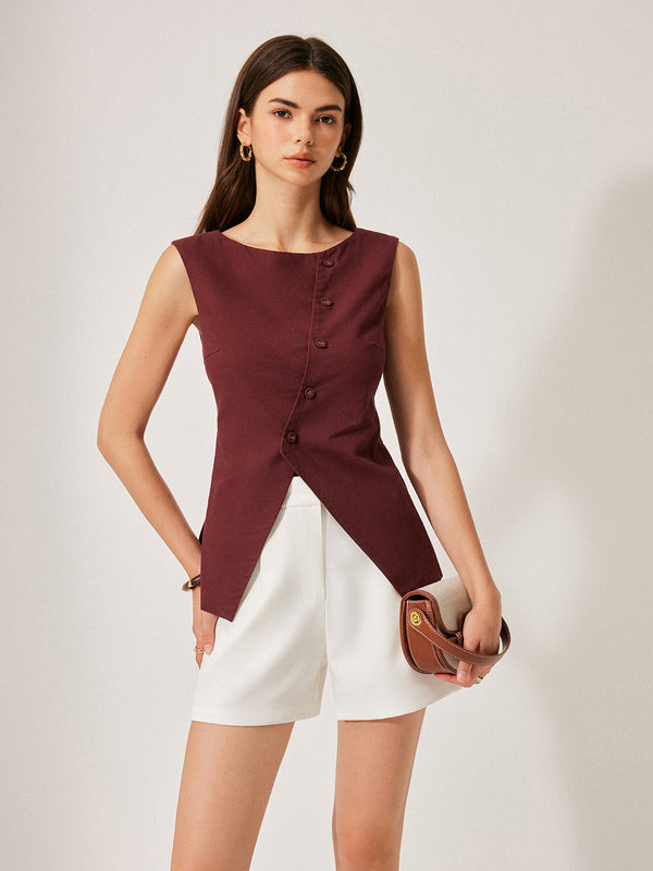 Cotton & Linen Button Detail Top