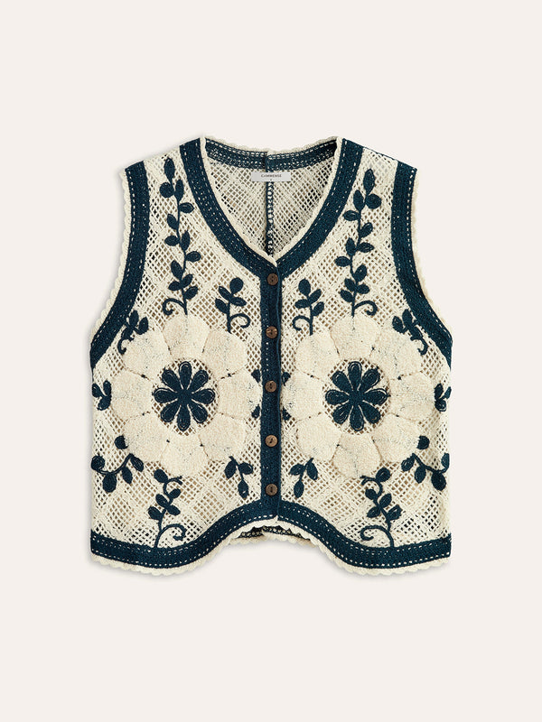 Embroidered Crochet Knit Vest
