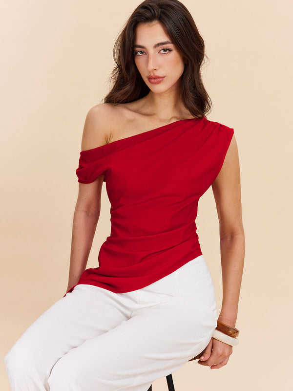 Cotton & Linen One-Shoulder Top