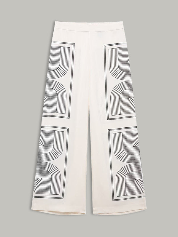 Mid-Waist Geometric Print Wide-Leg Pants