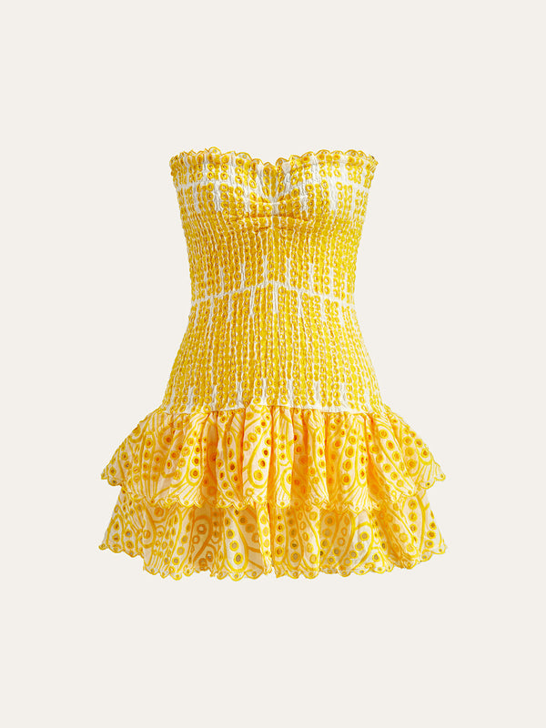 Cotton Sweetheart Embroidered Hem Strapless Dress