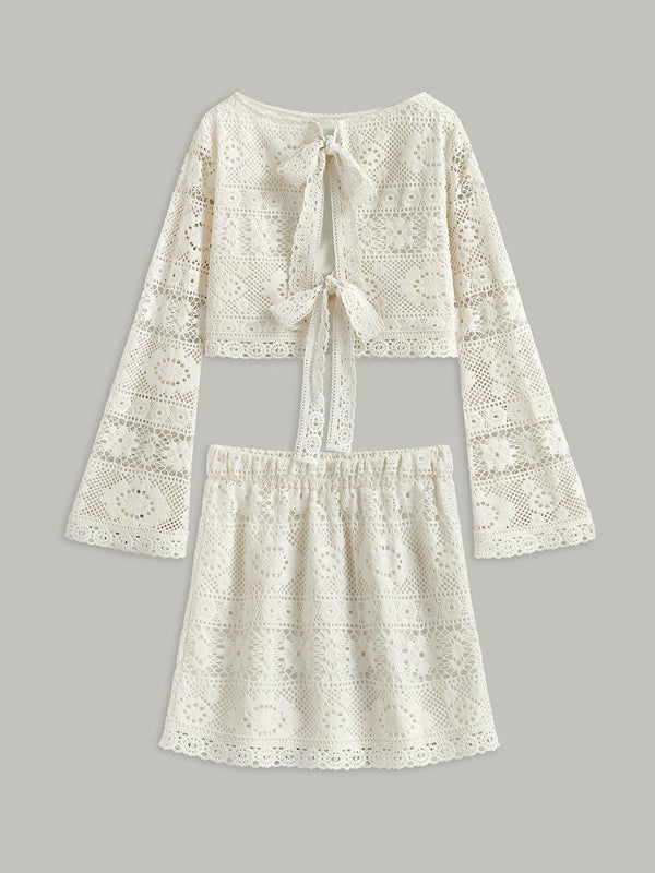 Crochet Tie-Back Semi-Sheer Skirt Set