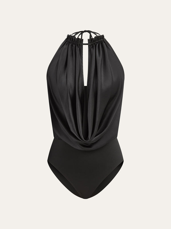 Satin Draped Halter Bodysuit