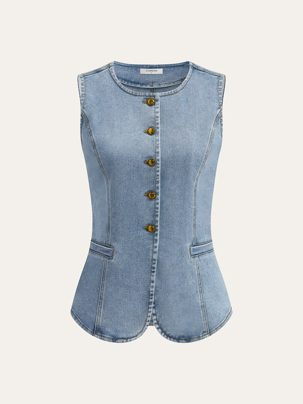 Sleeveless Button-Up Denim Vest