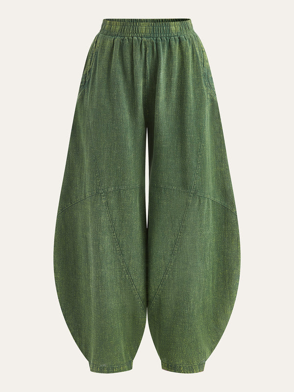 Distressed Paneled Loose Lantern Pants