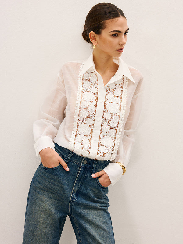 Sheer Lace Detail Blouse
