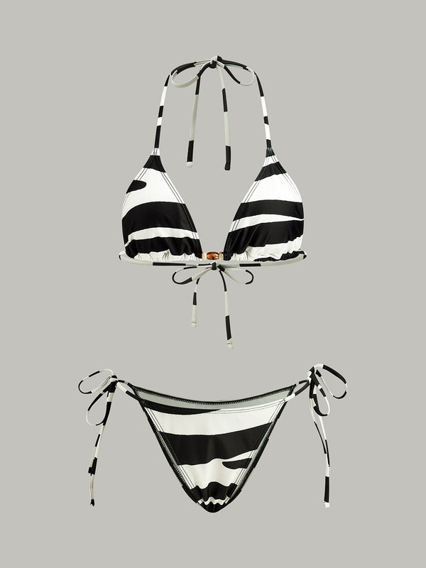 Striped Triangle Bikini Set
