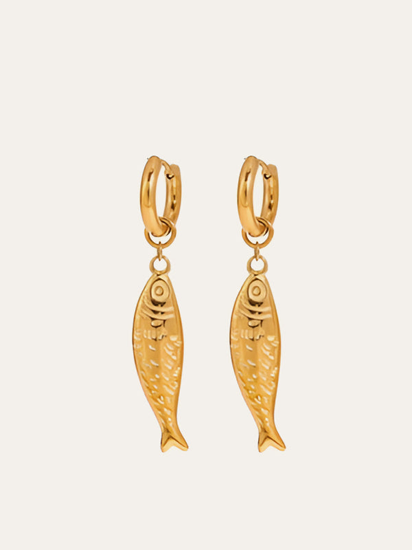 Golden Fish Charm Drop Earrings