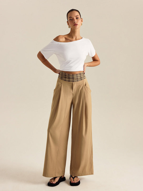 Pocketed Gingham Wide-Leg Pants