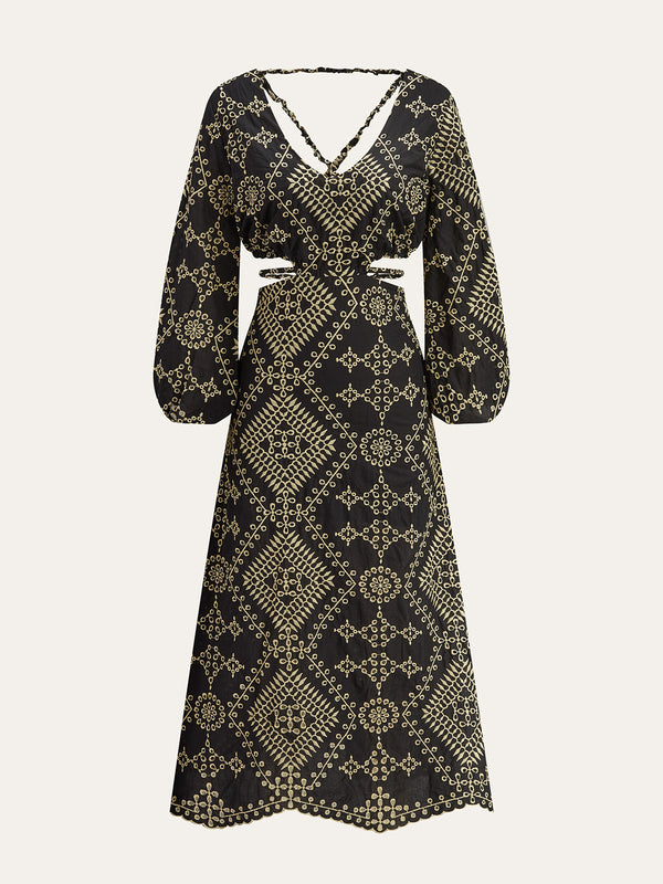 Embroidered Cut-out Maxi Dress