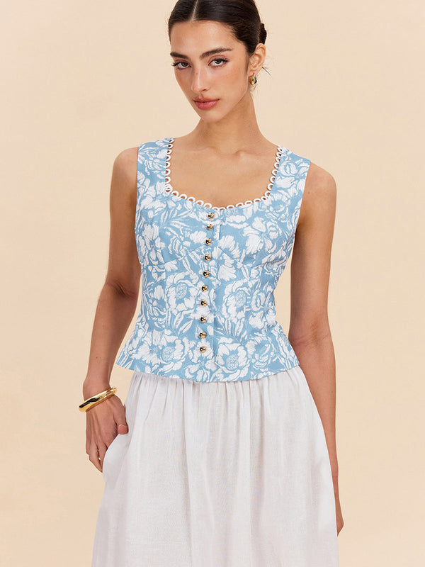 Floral Print Button-Front Top