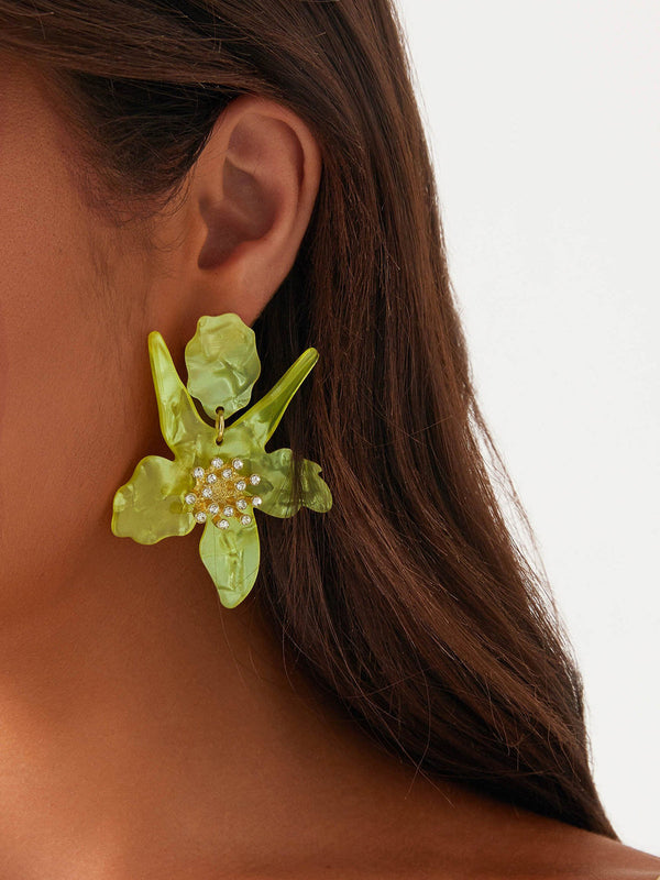 Flower-Shaped Earrings With Rhinestone Detail