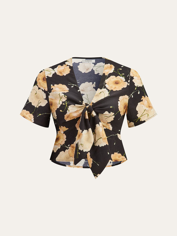 Floral Print Knotted Blouse