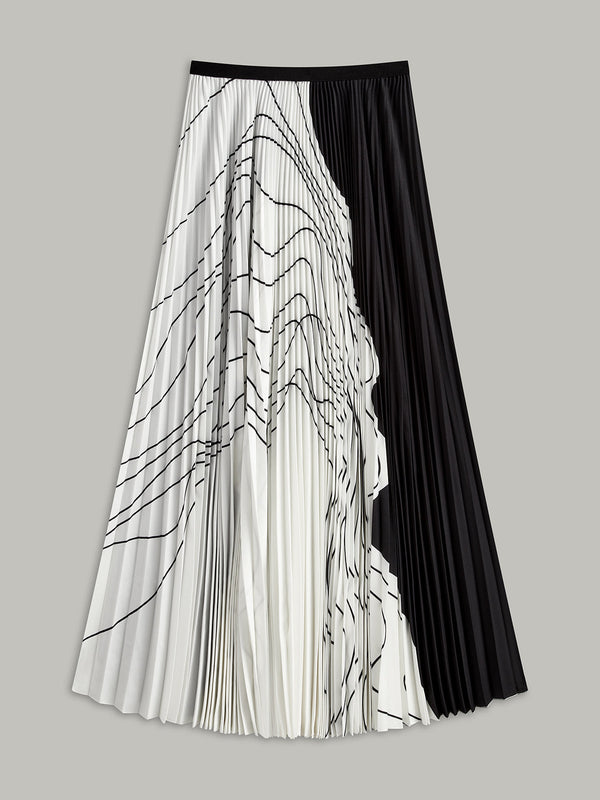 Pleated Abstract Print Skirt
