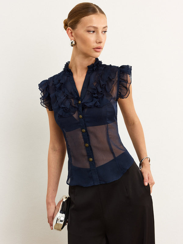 Semi-Sheer Ruffled Blouse