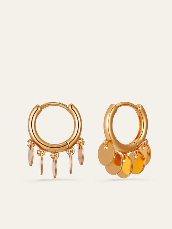 Dangling Disc Charm Hoop Earrings