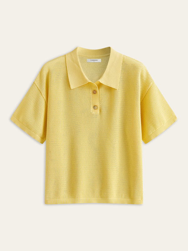 Mesh-Knit Polo-Style Top
